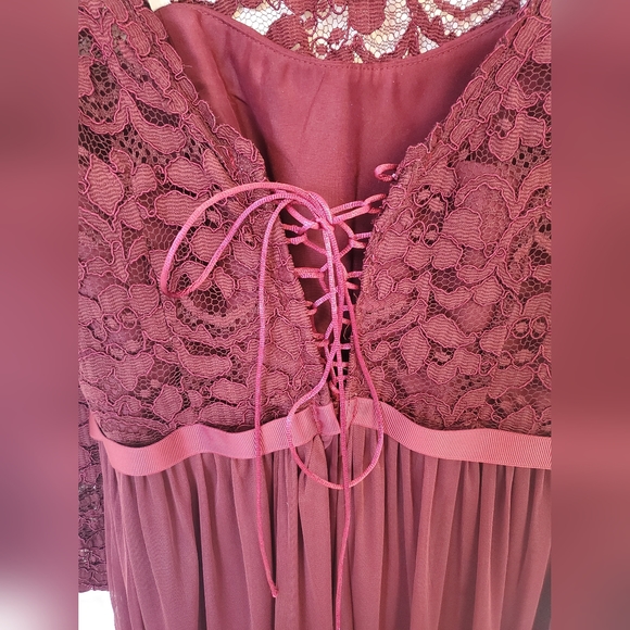 David's Bridal Lace Bridesmaid Dress with Long Mesh Skirt STYLE# F19328 - Picture 3 of 5